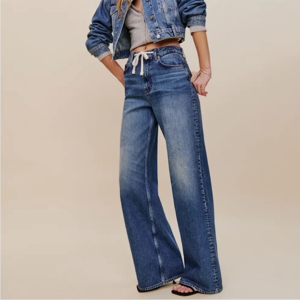 REFORMATION Cary Drawstring Waist Slouchy Wide Jeans